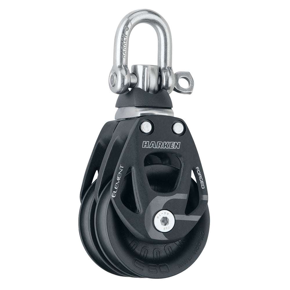Harken 60mm Double Aluminum Element Block with swivel and forged aluminum sideplates for marine use