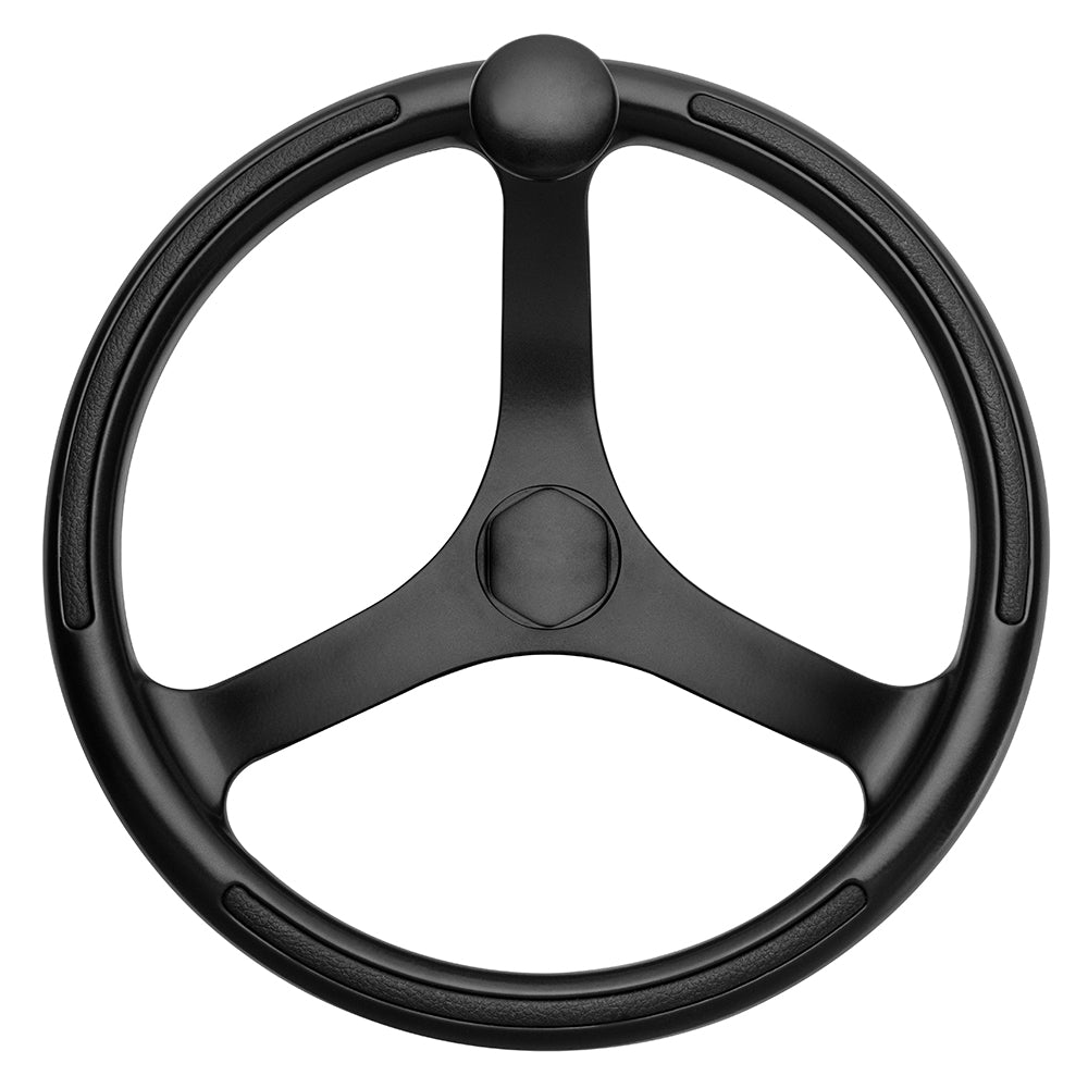Schmitt Marine Primus Wheel 13.5" Black 3/4" Tapered Shaft w/Knob Finger Grips - Black Powder Coat - 742132BFGK