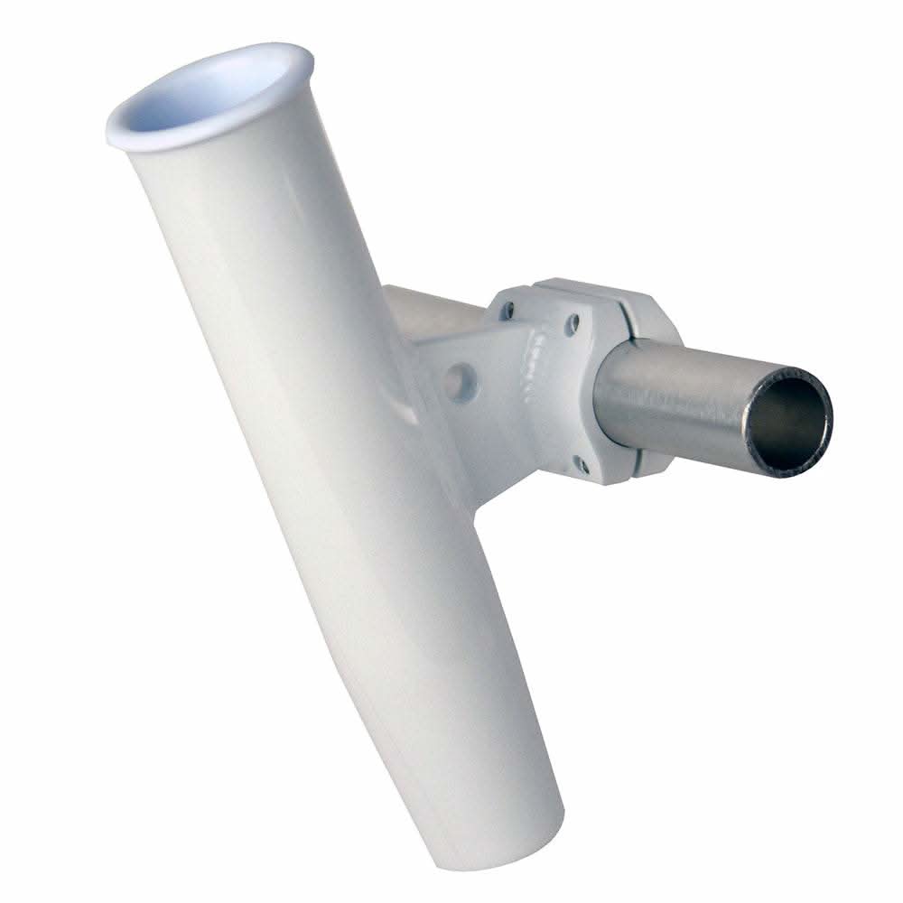 C.E. Smith Aluminum horizontal clamp-on rod holder, white powder-coated, 1.66" OD with protective sleeve for boats and fishing rods