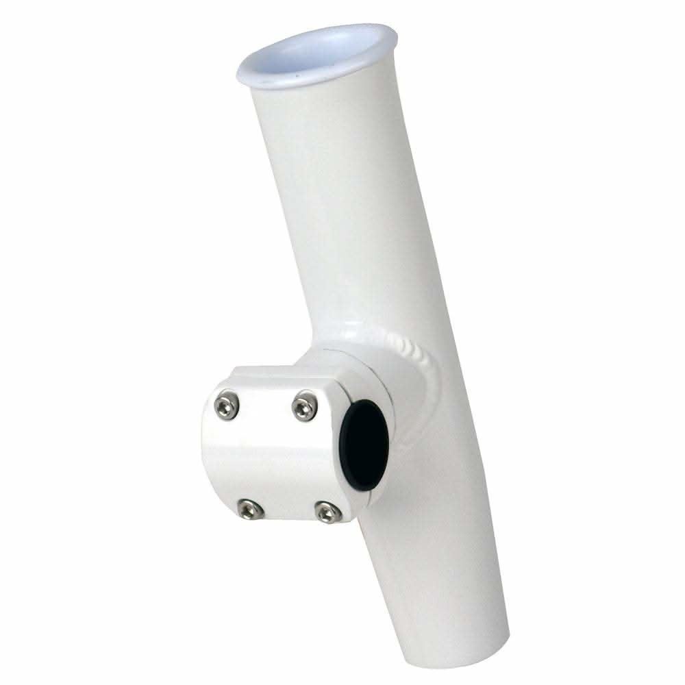 C.E. Smith Adjustable Mid Mount Rod Holder in white powder-coated marine-grade aluminum with sleeve and hex key for 7/8" or 1" rod handles