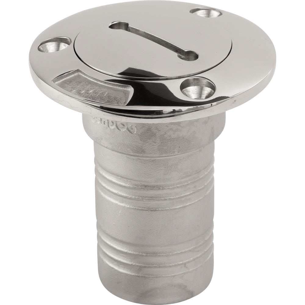 Sea-Dog Stainless Steel cast hose deck fill fitting for 1-1/2" waste hose with slotted locking cap and corrosion-resistant finish