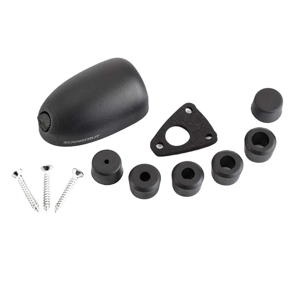 Scanstrut Black Horizontal Deck Seal Connector with waterproof cable routing components and screws for 0.8"-0.24" cables