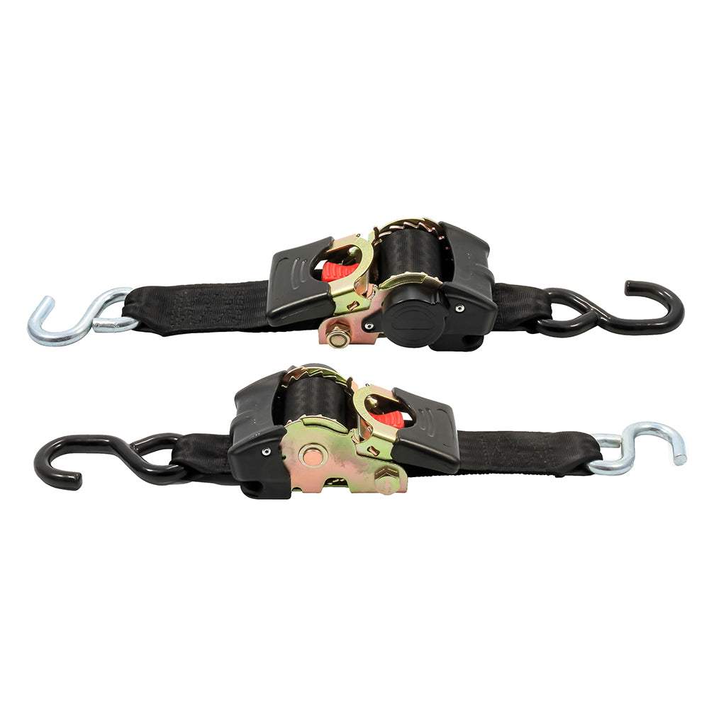 Camco retractable tie down straps 2 inch width 6 feet dual hooks secure cargo and boats