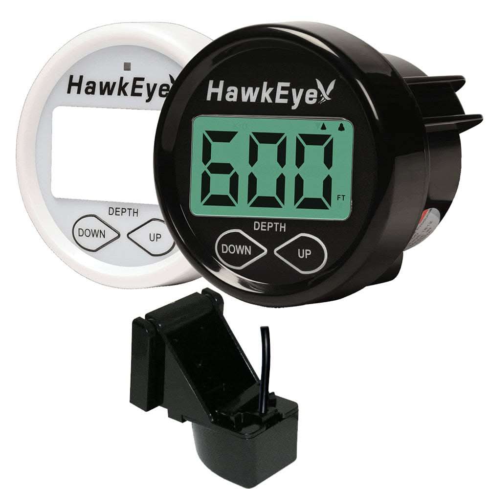 HawkEye DepthTrax 2BX in-dash digital depth and temperature gauge with transom mount and 600-foot range