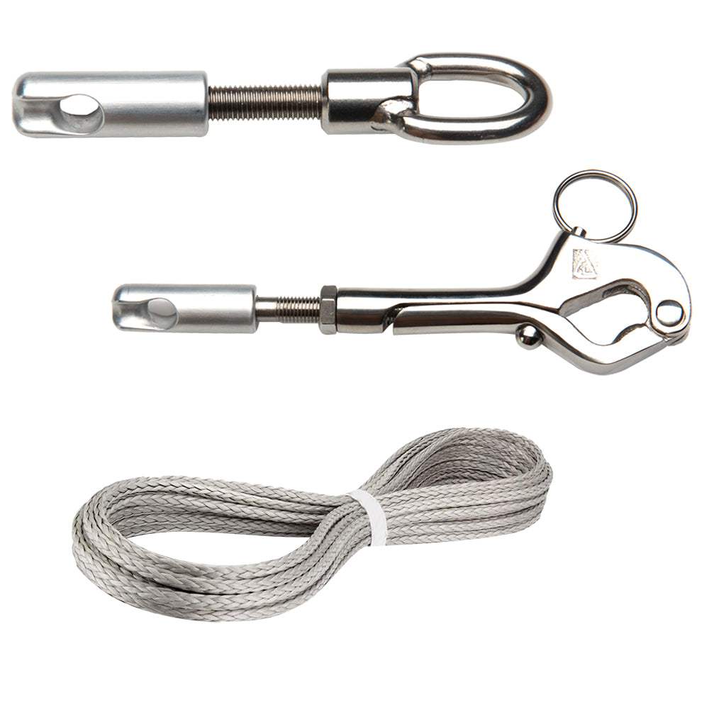 C. Sherman Johnson splice line gate kit with gate hook, gate eye fitting, and Dyneema line for marine lifelines