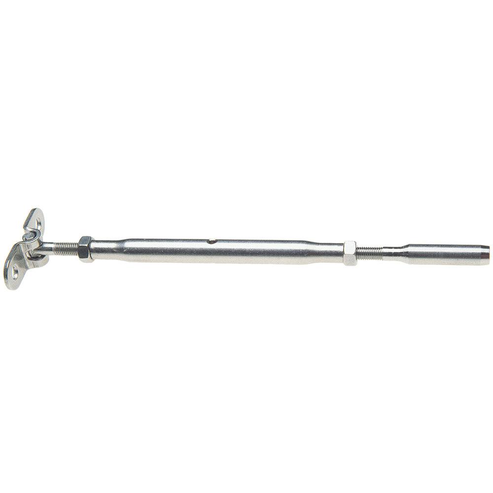 C. Sherman Johnson stainless steel deck toggle turnbuckle for 1/8" wire with "T" style bolt and 3" adjustment.