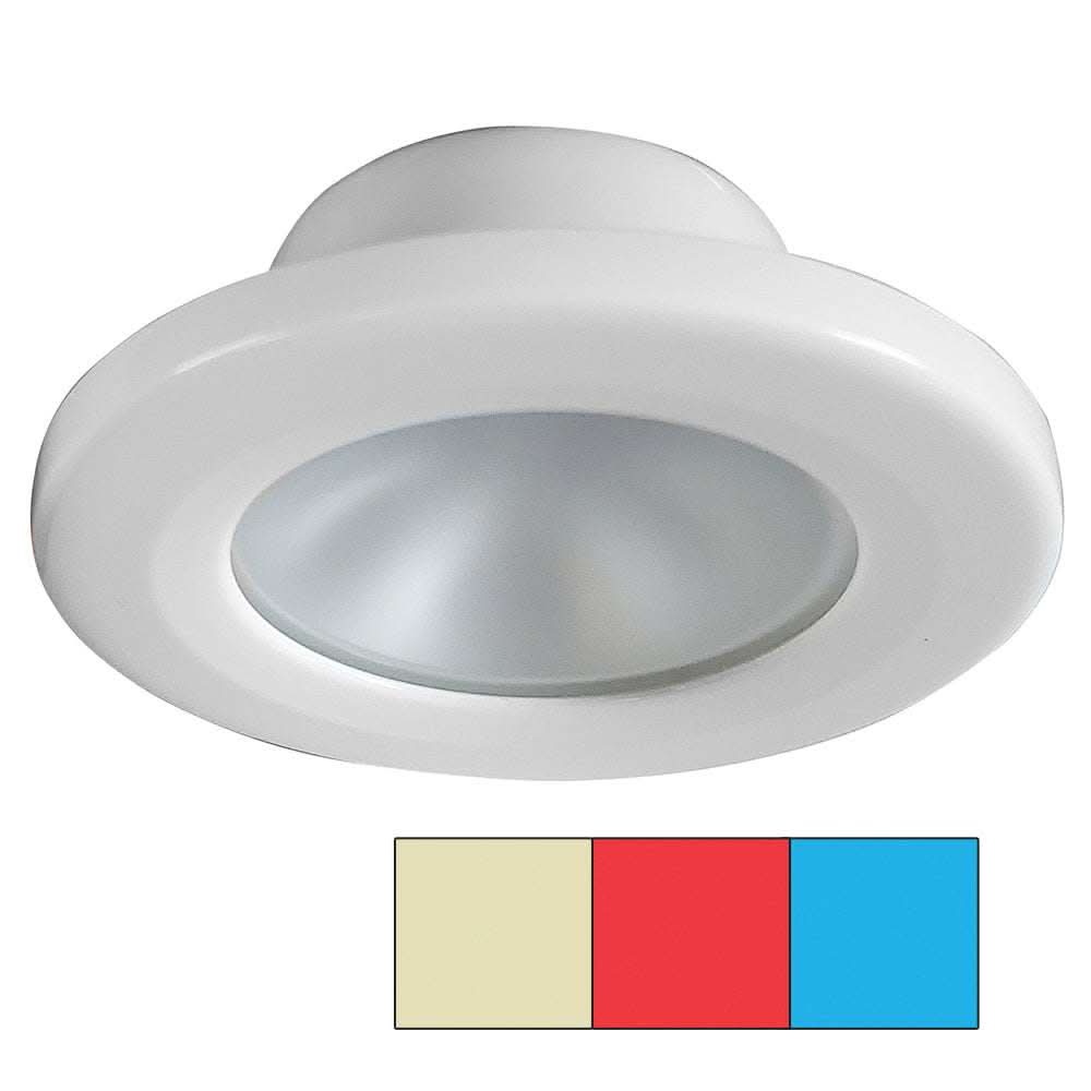 i2Systems Apeiron A3120 screw mount LED light with red, warm white, and blue colors in white finish