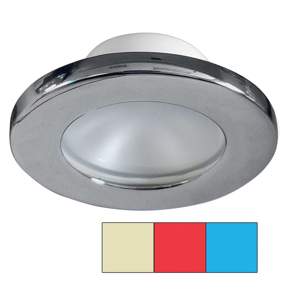 Apeiron A3120 screw mount light in brushed nickel with red, warm white, and blue LED colors