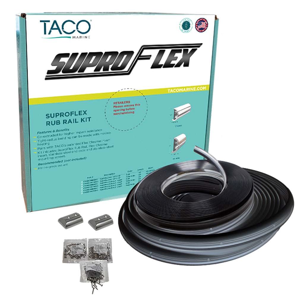 TACO SuproFlex Rub Rail Kit black with flex chrome insert 60-foot length with mounting hardware