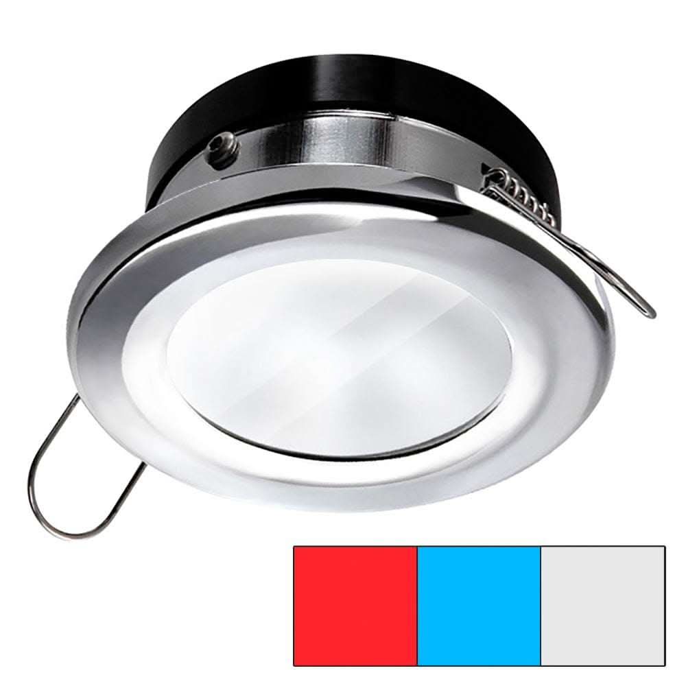 i2Systems Apeiron A1120 round spring mount light with red, cool white, and blue LEDs, polished chrome finish