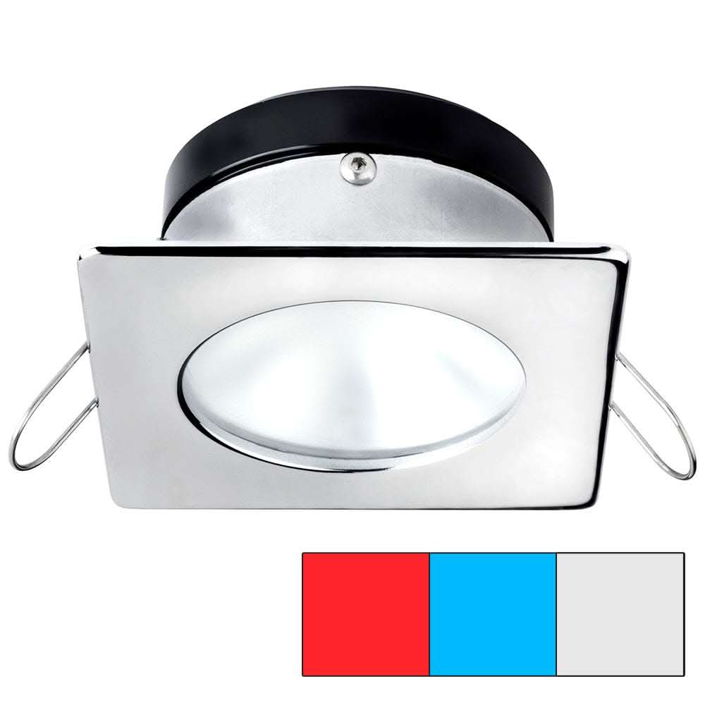 i2Systems Apeiron A1120 spring mount light with square polished chrome trim and round cool white LED light