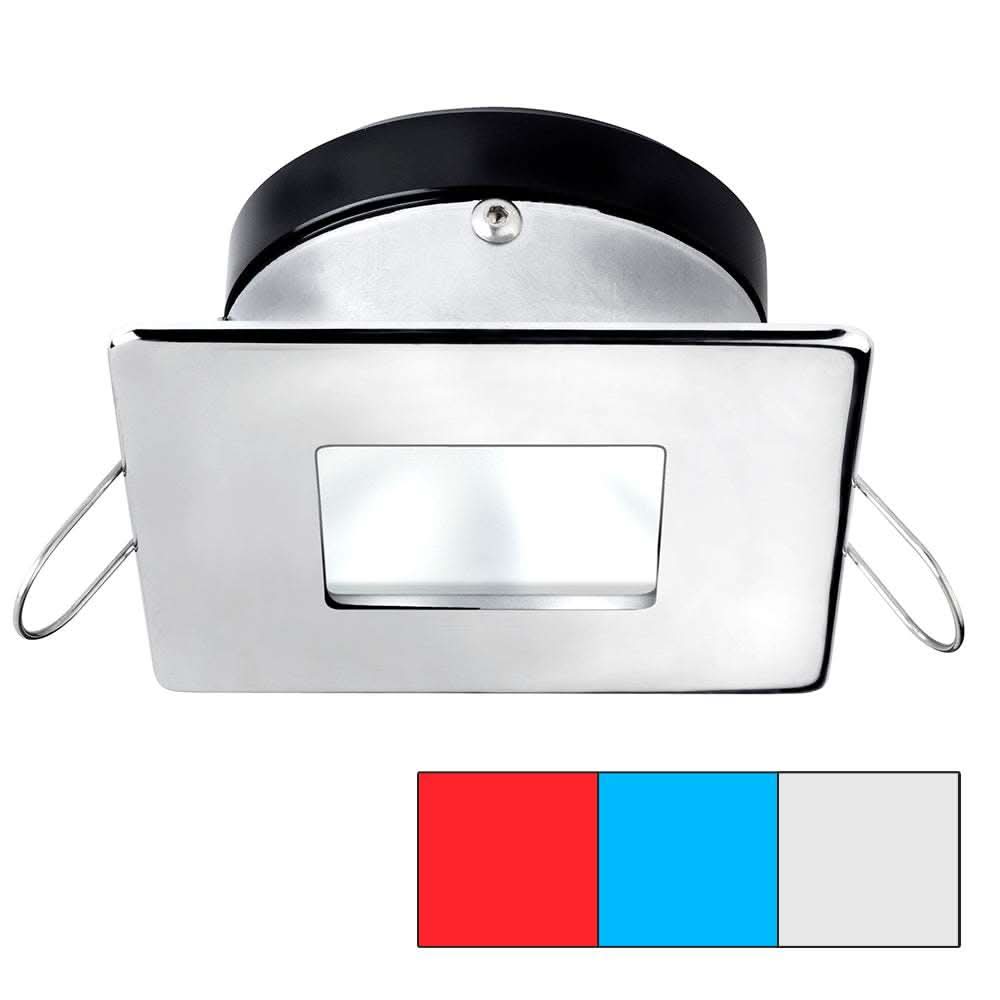 i2Systems Apeiron A1120 polished chrome square spring mount light with red, cool white, and blue LED colors