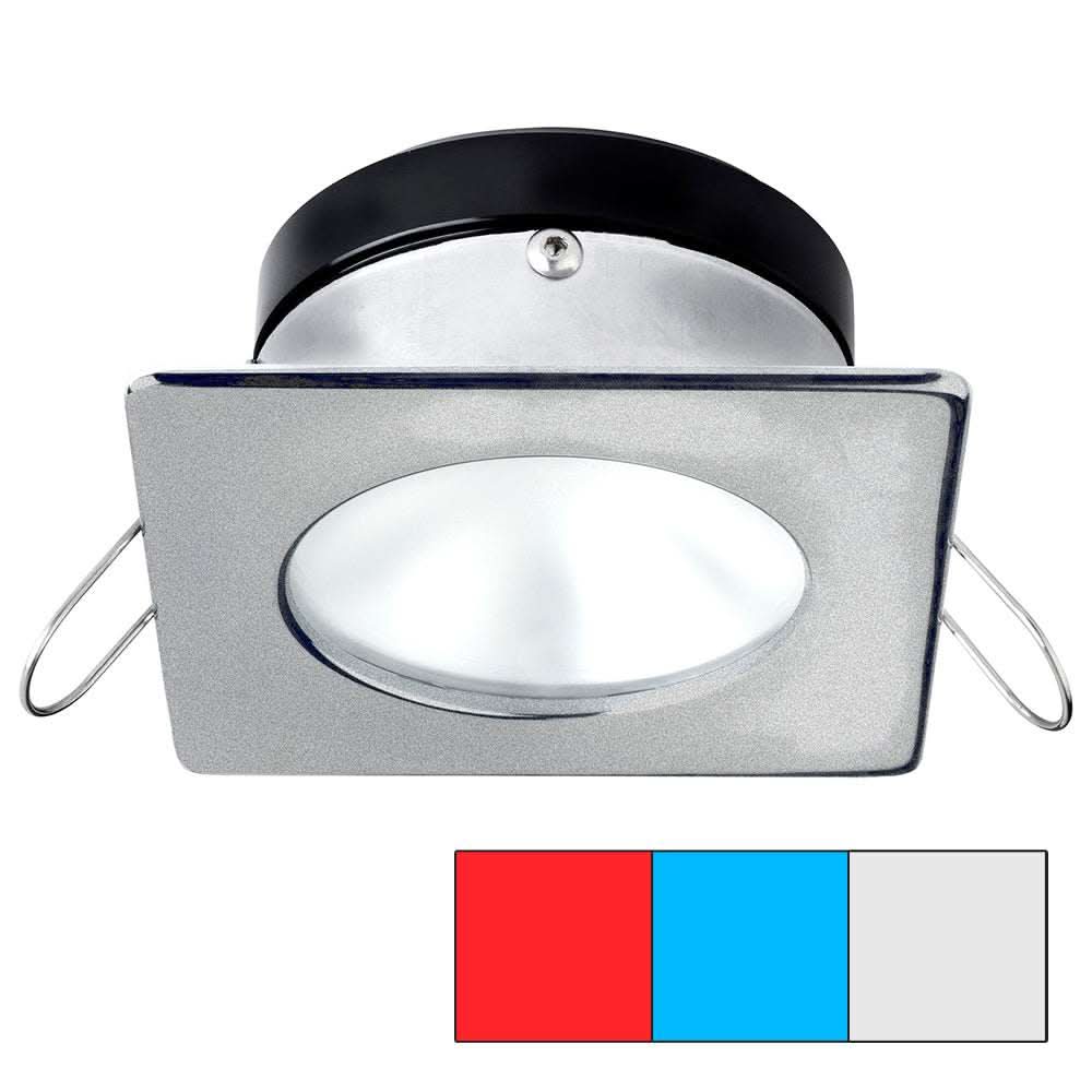 i2Systems Apeiron A1120 square/round spring mount light with red, cool white, and blue LEDs in brushed nickel finish