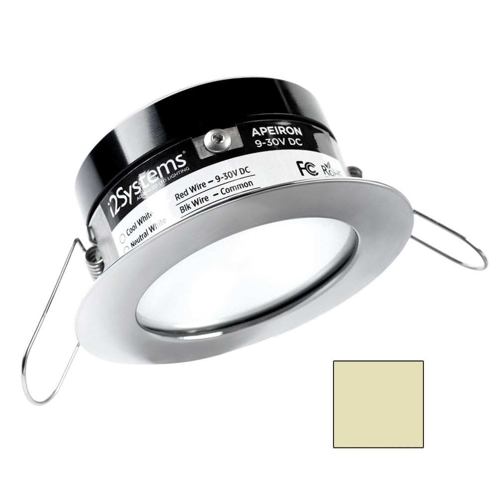 i2Systems Apeiron A503 3W spring mount marine LED downlight with polished chrome finish and warm white light