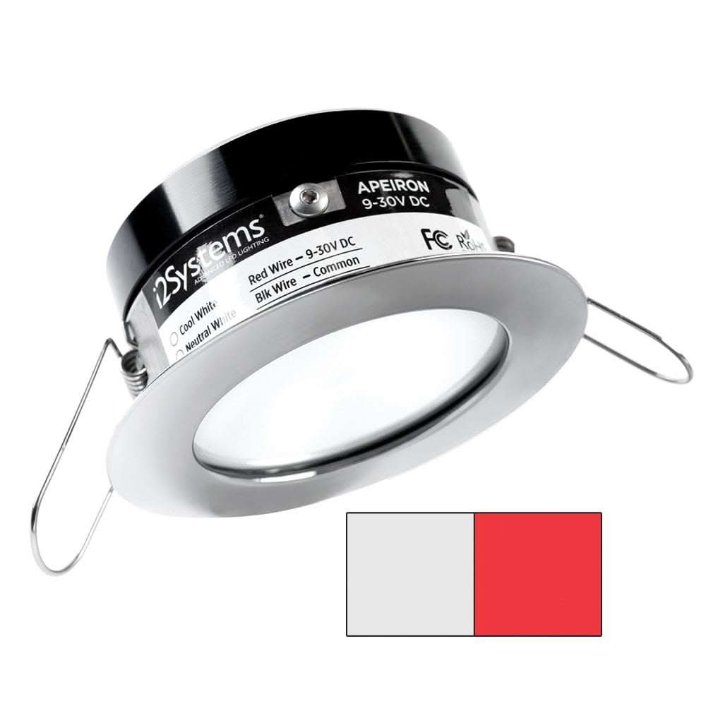 i2Systems Apeiron A503 3W marine LED spring mount light with cool white and red colors, polished chrome finish