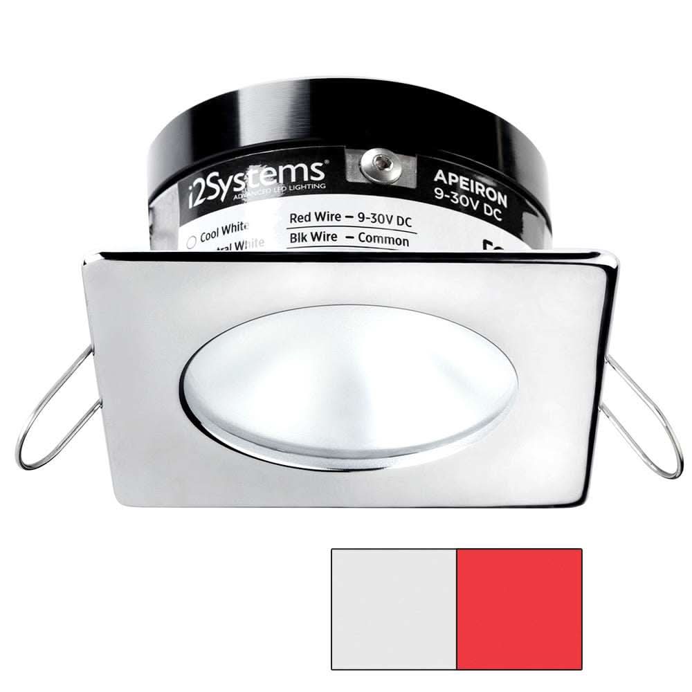 Apeiron A503 3W spring mount marine LED light with polished chrome square frame and cool white & red color options