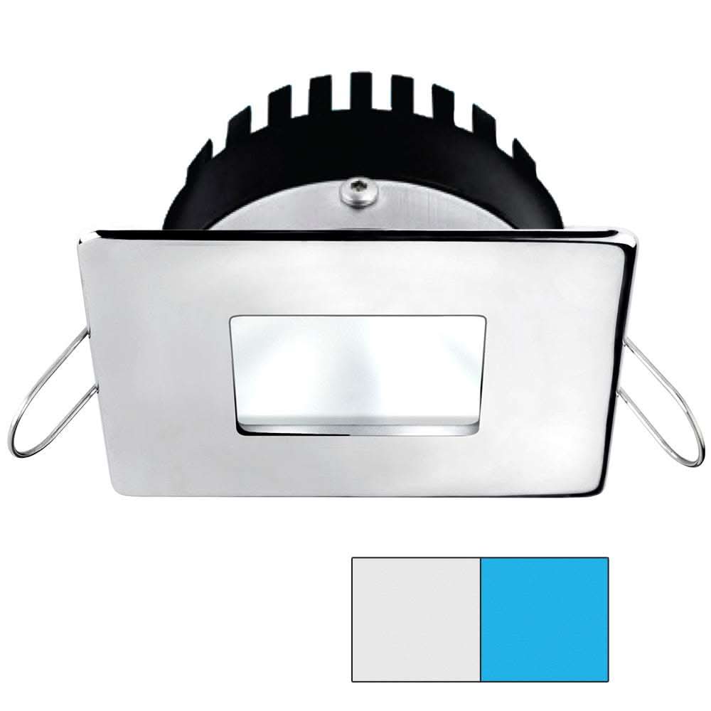 i2Systems Apeiron Pro A506 6W marine LED spring mount light with polished chrome square design and cool white & blue illumination