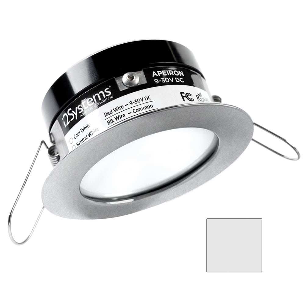 i2Systems Apeiron PRO A503 3W round spring mount marine LED light with cool white color and brushed nickel finish