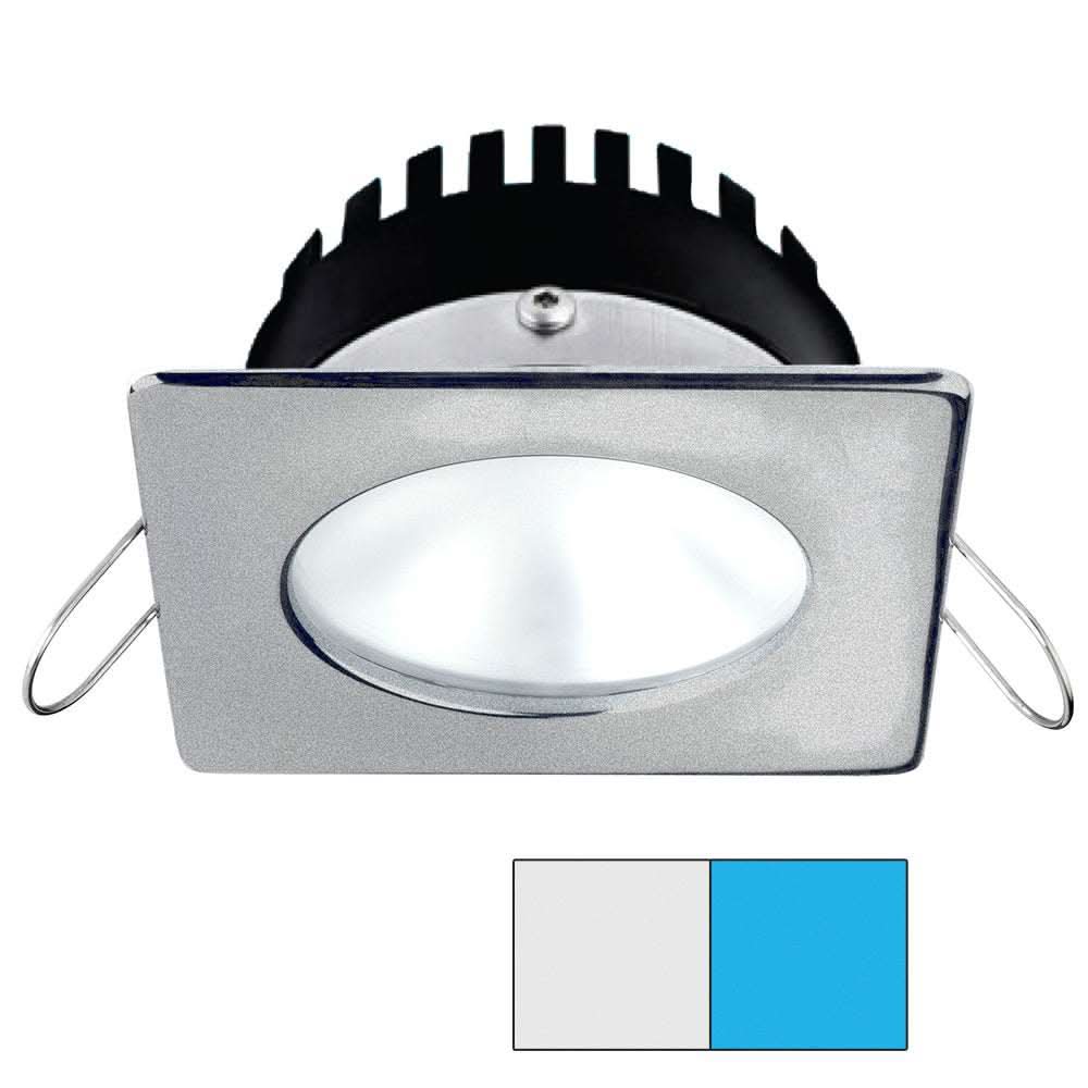 i2Systems Apeiron PRO A506 6W marine LED spring mount light with square brushed nickel finish and cool white & blue colors