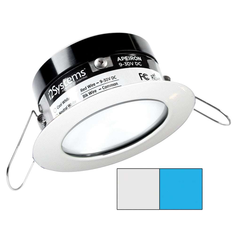 i2Systems Apeiron PRO A503 3W marine LED round spring mount light with cool white and blue colors and white finish