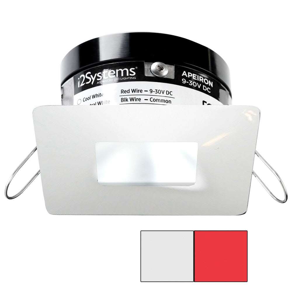 i2Systems Apeiron PRO A503 3W marine LED spring mount downlight square cool white and red white finish