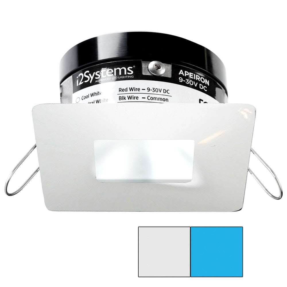 i2Systems Apeiron PRO A503 3W marine LED spring mount light with cool white and blue colors, white square finish