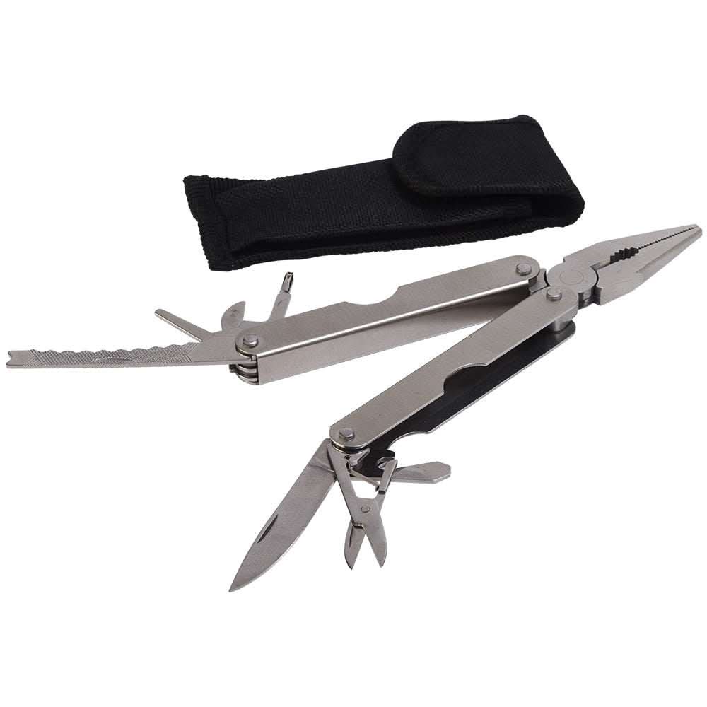 Sea-Dog Multi-Tool with knife blade made of 304 stainless steel including pliers, scissors, screwdrivers, and canvas case