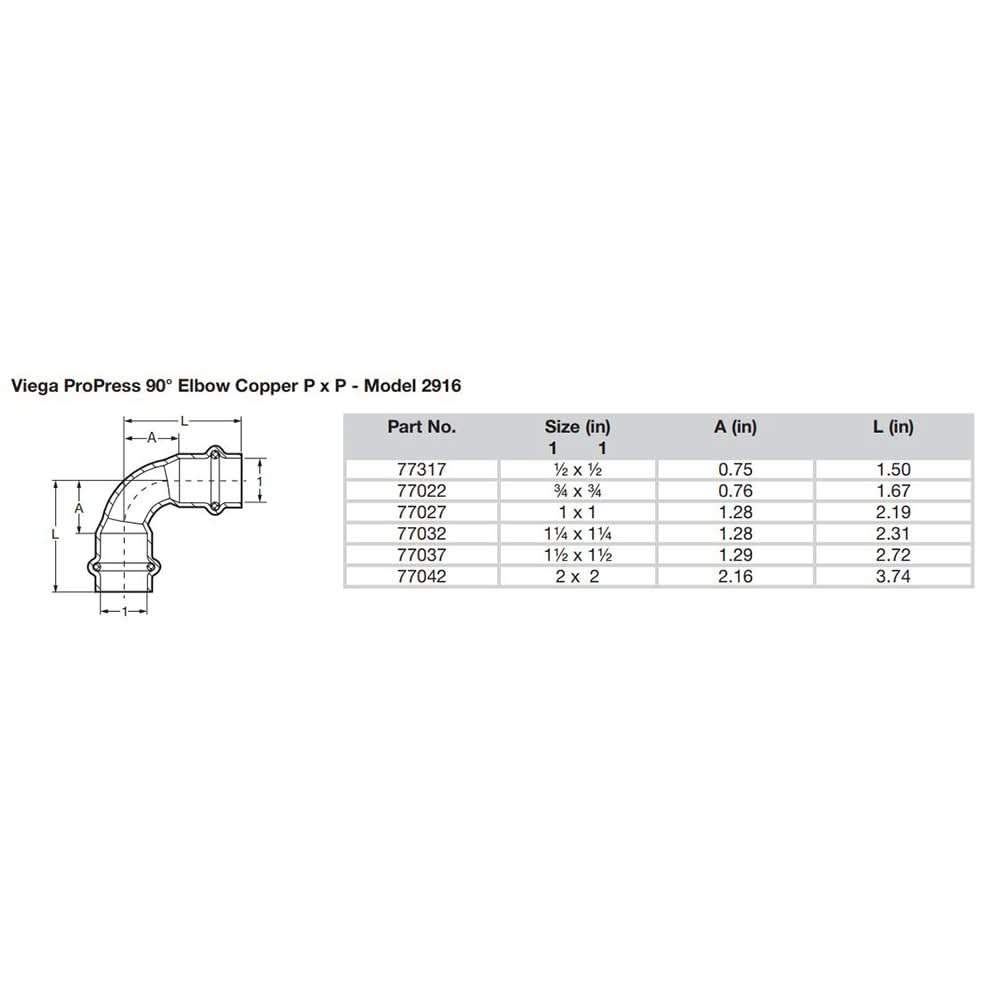 Viega ProPress 1" - 90 Degree Copper Elbow - Double Press Connection - Smart Connect Technology - 77027