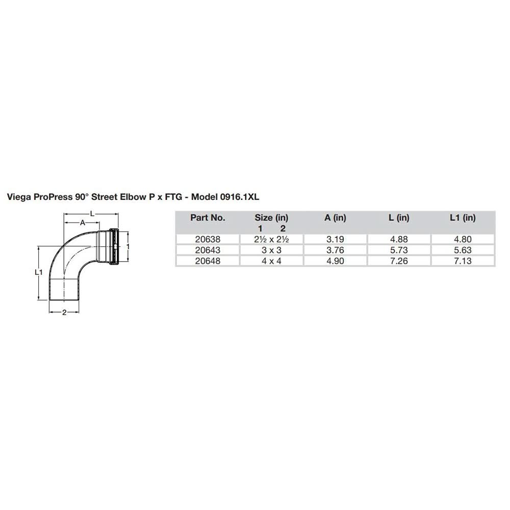 Viega ProPress XL 2-1/2" - 90 Degree Copper Elbow - Street/Press Connection - Smart Connect Technology - 20638