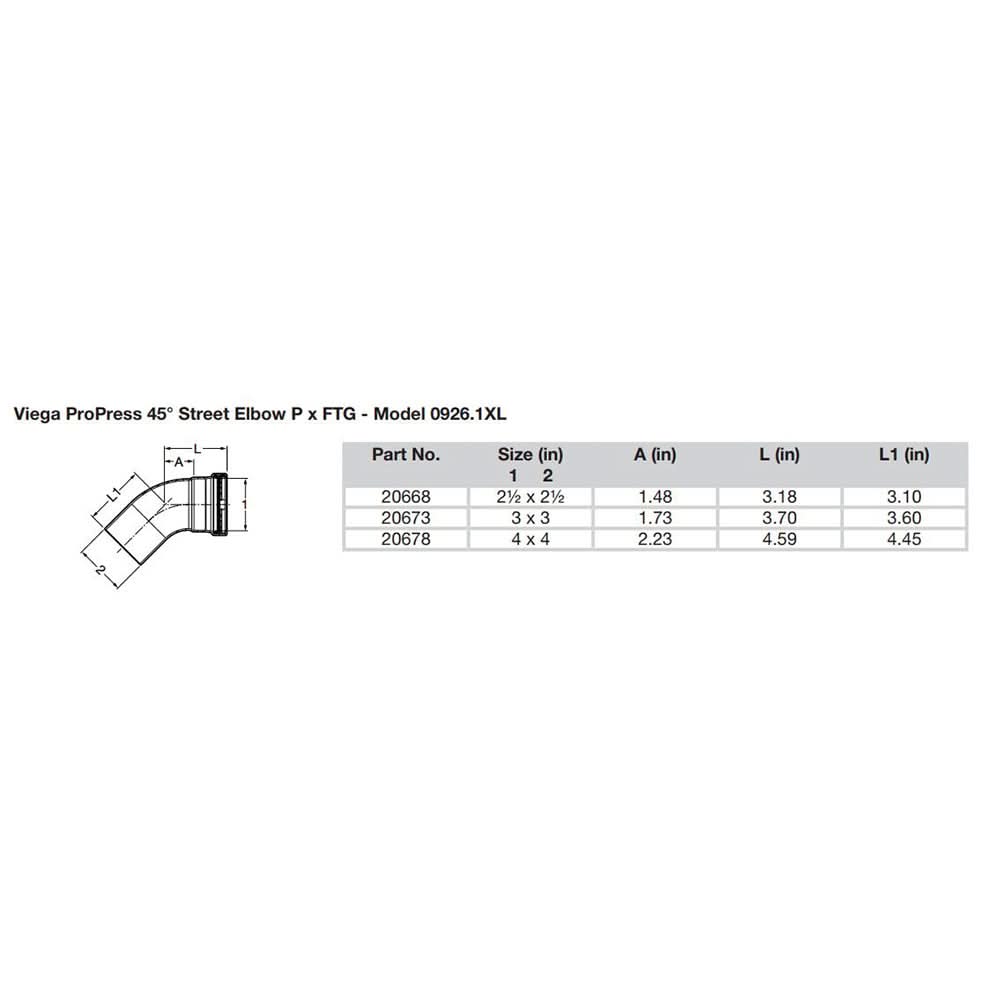 Viega ProPress XL - 2-1/2" - 45 Degree Copper Elbow - Street/Press Connection - Smart Connect Technology - 20668