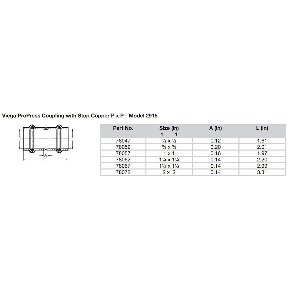 Viega ProPress 1-1/4" Copper Coupling with Stop - Double Press Connection - Smart Connect Technology - 78062