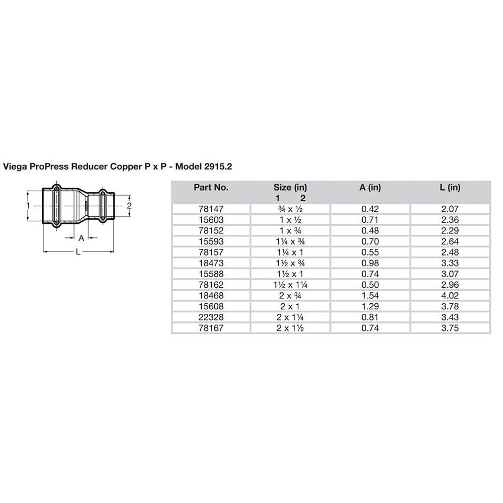 Viega ProPress 2" x 1" Copper Reducer - Double Press Connection - Smart Connect Technology - 15608