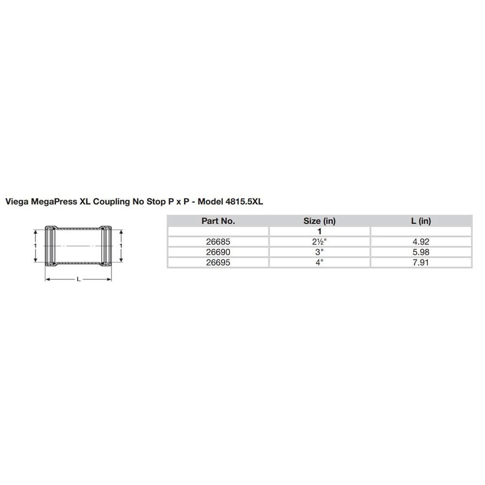 Viega MegaPress XL 3" Carbon Steel Coupling w/o Stop w/FMK - Double Press Connection - Smart Connect Technology - 26690