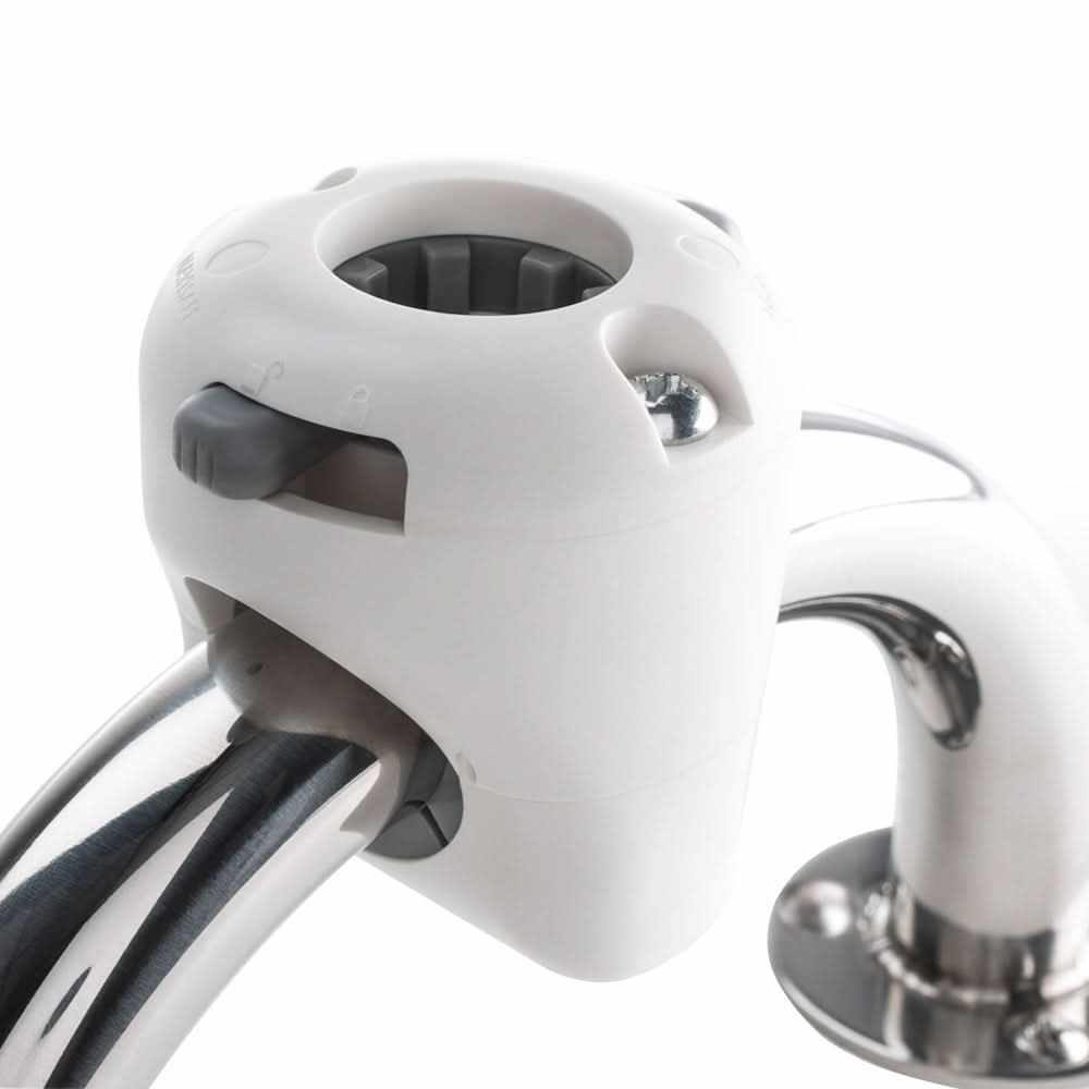 White Navisafe Navimount rail mount clamp with screws on metal rail