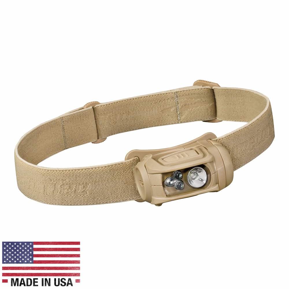 Princeton Tec REMIX LED Headlamp in tan with adjustable strap and multiple light modes