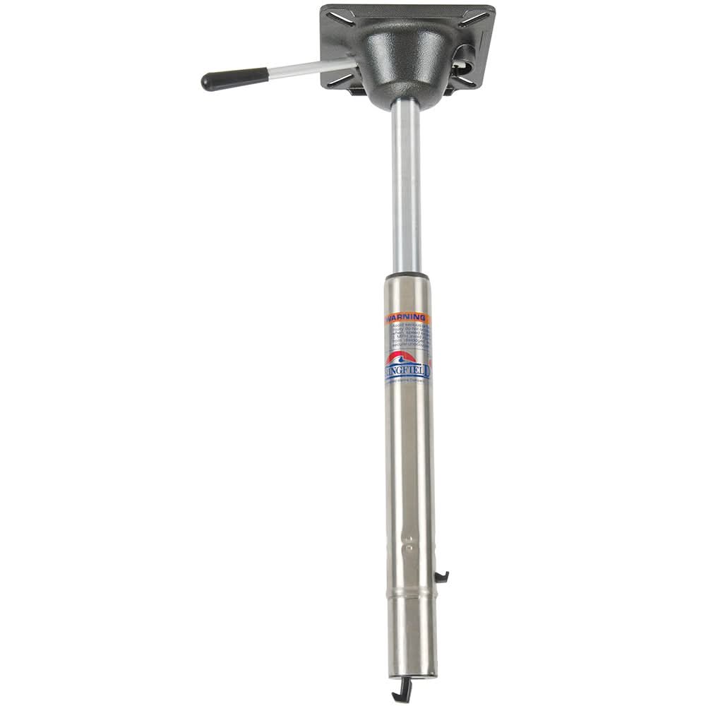 Springfield Power-Rise adjustable stainless steel sit-down post with 360-degree swivel and height adjustment from 15 to 21.5 inches