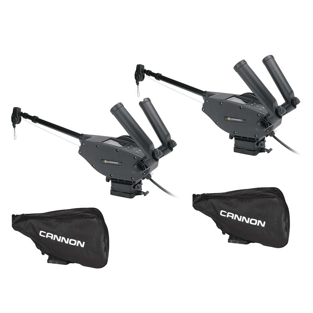 Cannon Optimum 10 BT electric downrigger 2-pack with black covers for precision fishing with wireless control and durable design