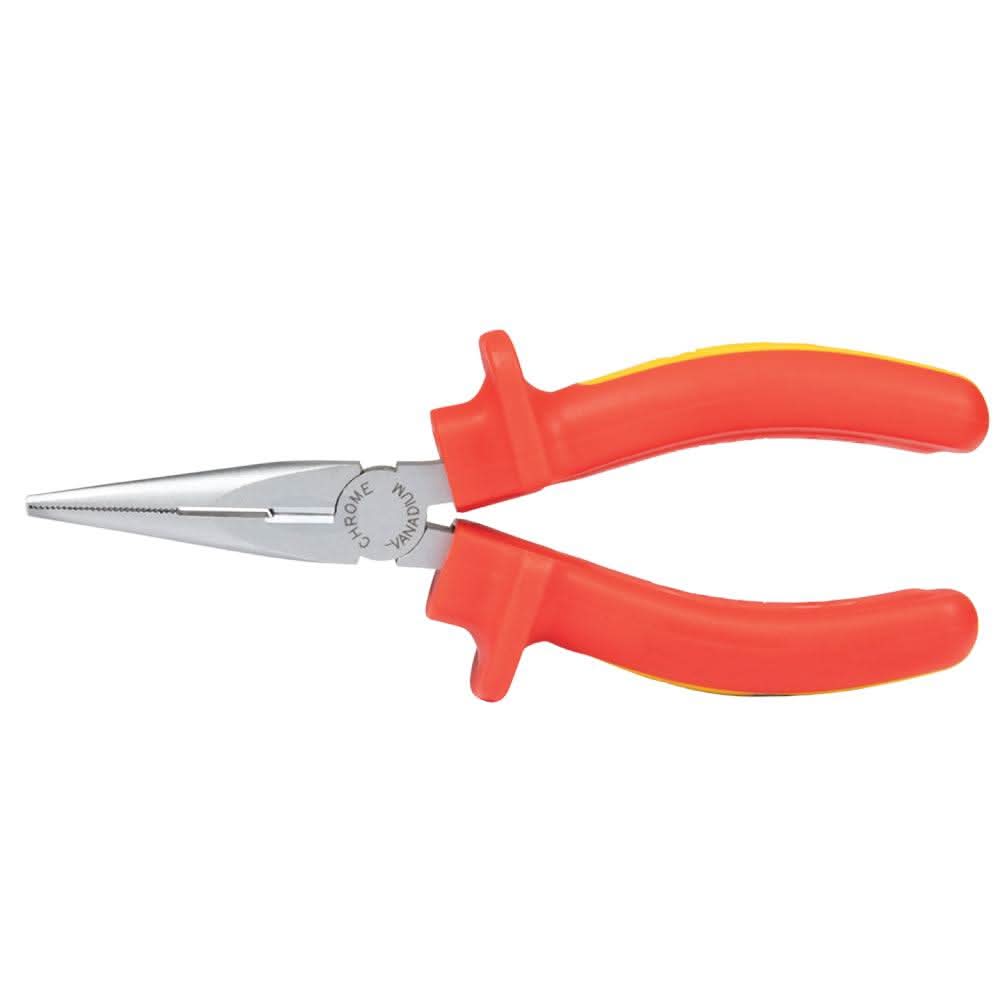 Ancor 6 inch insulated long nose pliers with red handles and chrome vanadium steel tips