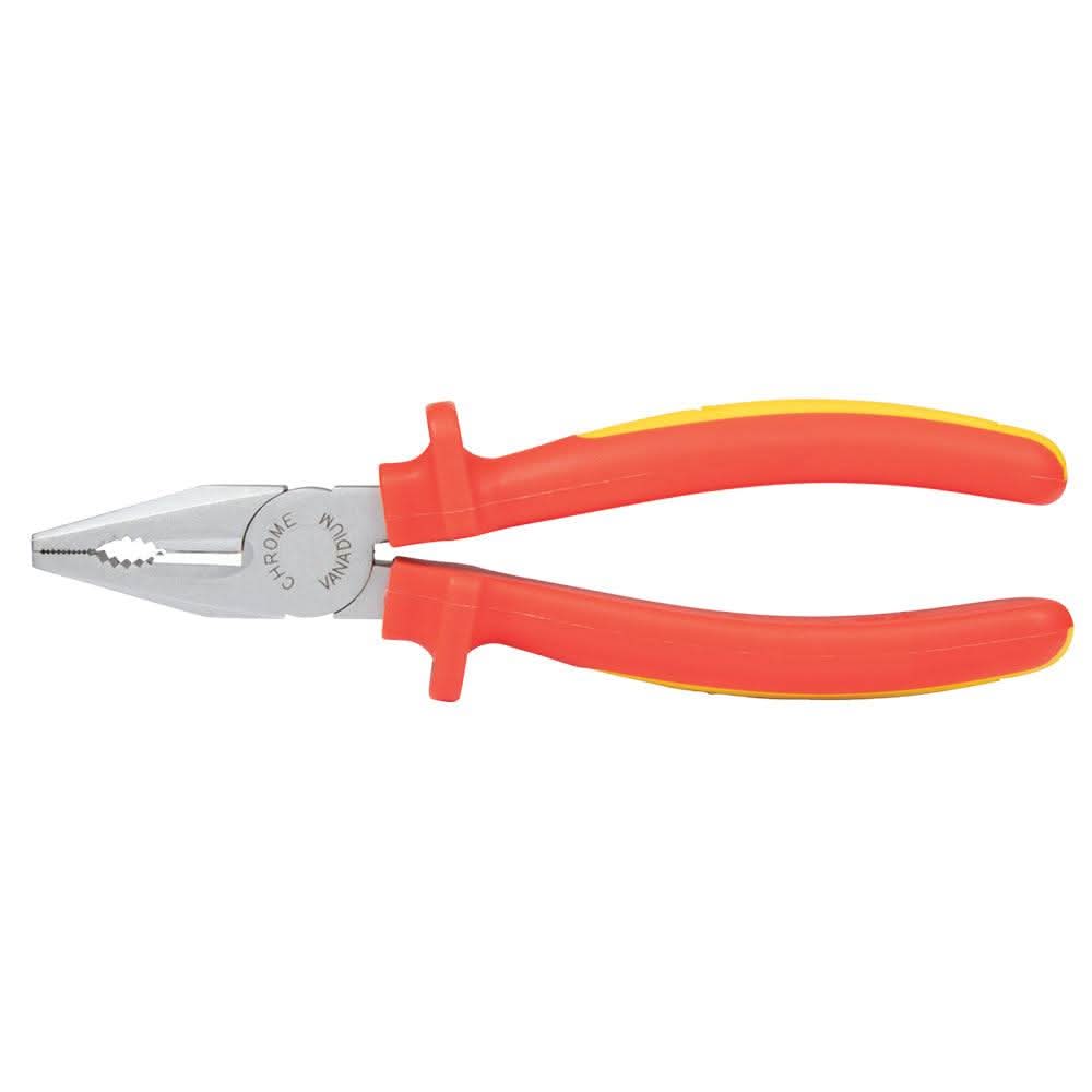 Ancor 7 inch 1000V insulated combination pliers with red and yellow handles and chrome vanadium jaws