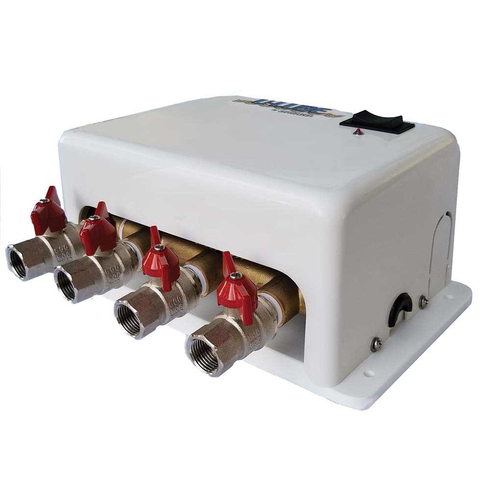 GROCO 4 Port Oil Change System with reversing switch and 24V power, bronze manifold, and red valve handles
