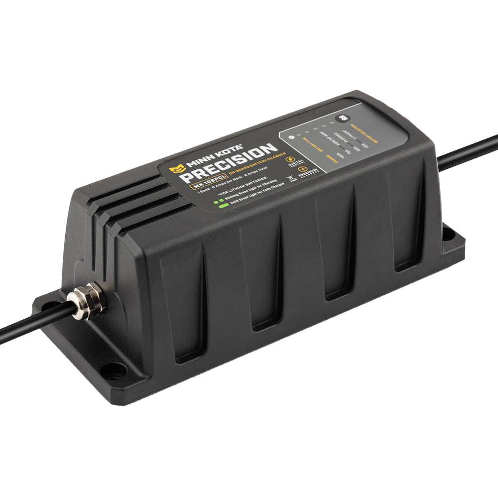 Minn Kota On-Board Precision Charger MK-106 PCL 1 Bank 6 AMP LiFePO4 optimized waterproof charger with digital control and LED display