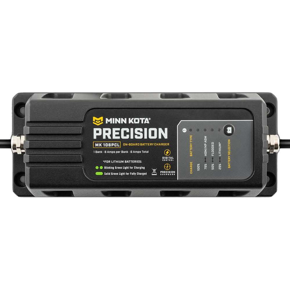 Minn Kota On-Board Precision Charger MK-106 PCL 1 Bank 6 AMP lithium optimized waterproof charger