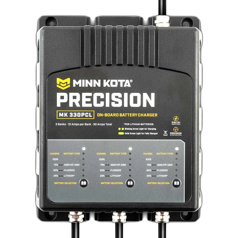Minn Kota Precision MK-330 PCL 3 Bank 10 AMP Li-Optimized On-Board Battery Charger for 12V Lithium, AGM, and Flooded Lead Acid Batteries