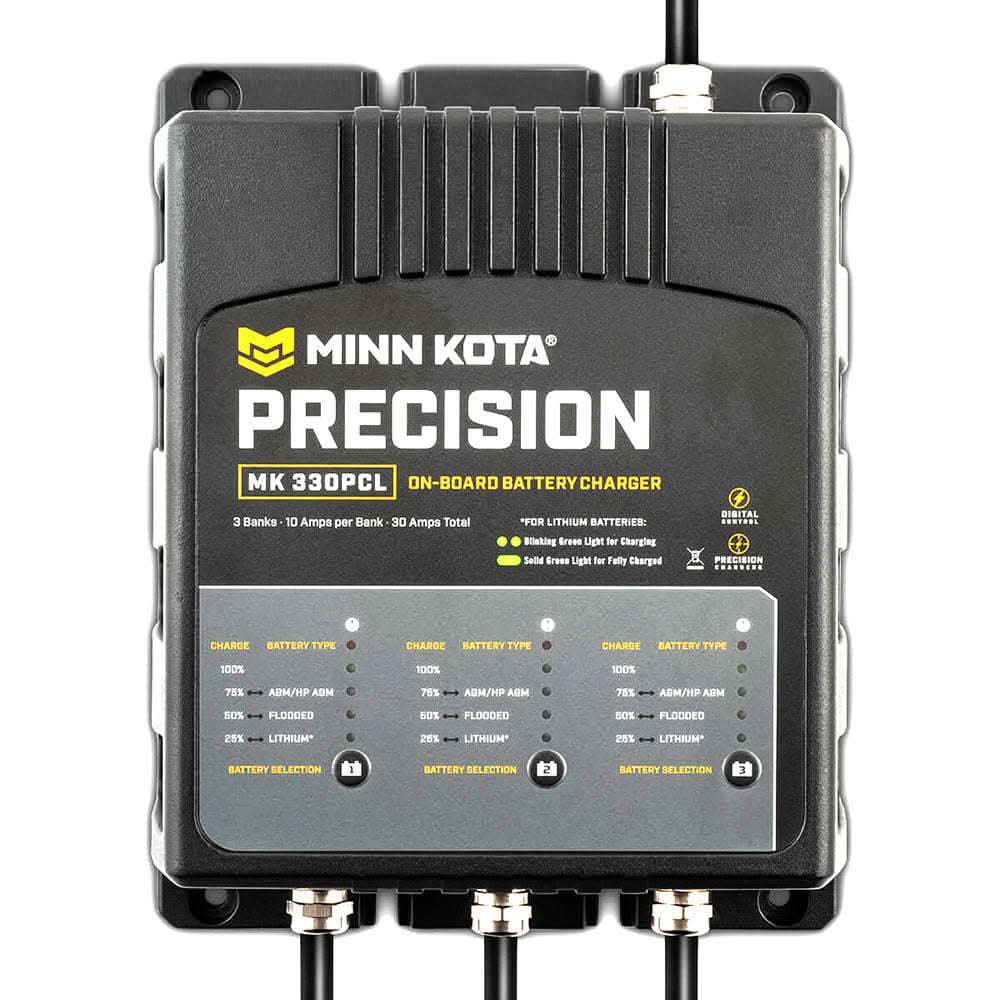 Minn Kota Precision MK-330 PCL 3 Bank 10 AMP Li-Optimized On-Board Battery Charger for 12V Lithium, AGM, and Flooded Lead Acid Batteries