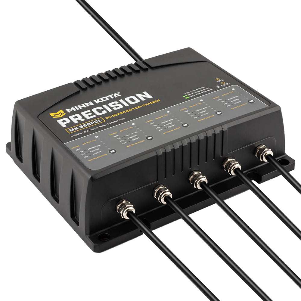 Minn Kota On-Board Precision Charger MK-550 PCL 5 Bank 10 AMP LiFePO4 optimized waterproof charger with digital control and LED display