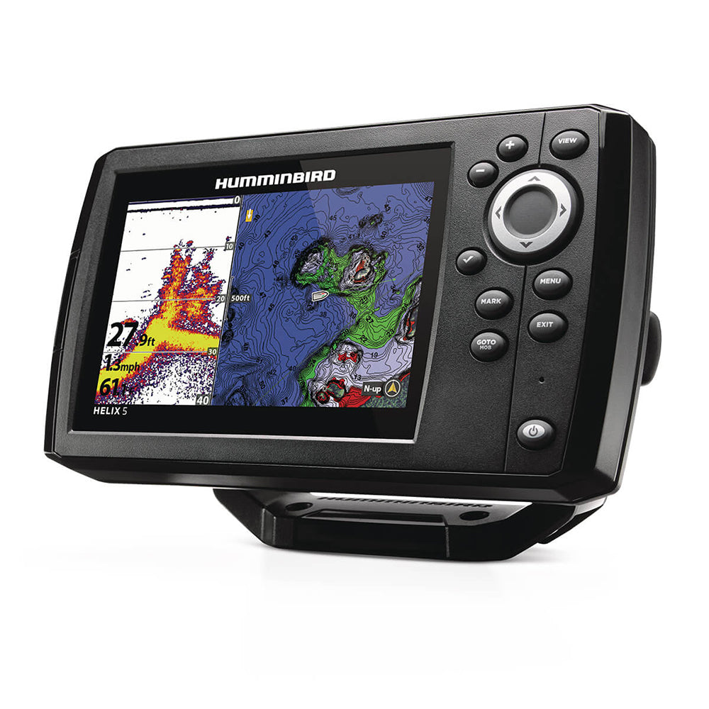 Humminbird HELIX 5 CHIRP GPS Combo fish finder with 5-inch color display and sonar mapping.