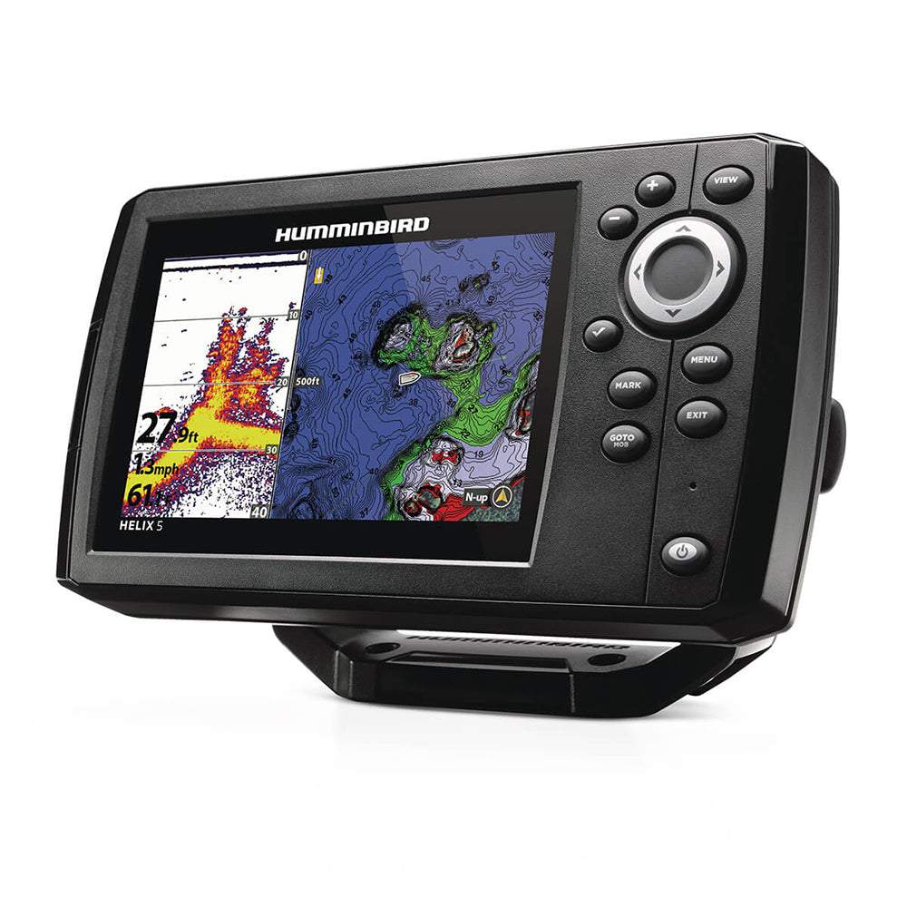 Humminbird HELIX 5 CHIRP GPS Combo fish finder with 5-inch color display and sonar mapping.