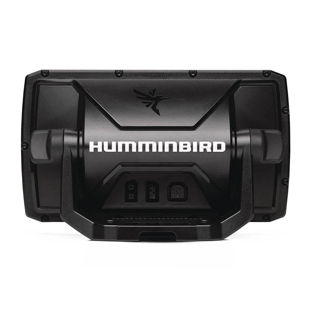 Humminbird HELIX 5 CHIRP GPS G3 Portable fish finder back view showing connectors and logo