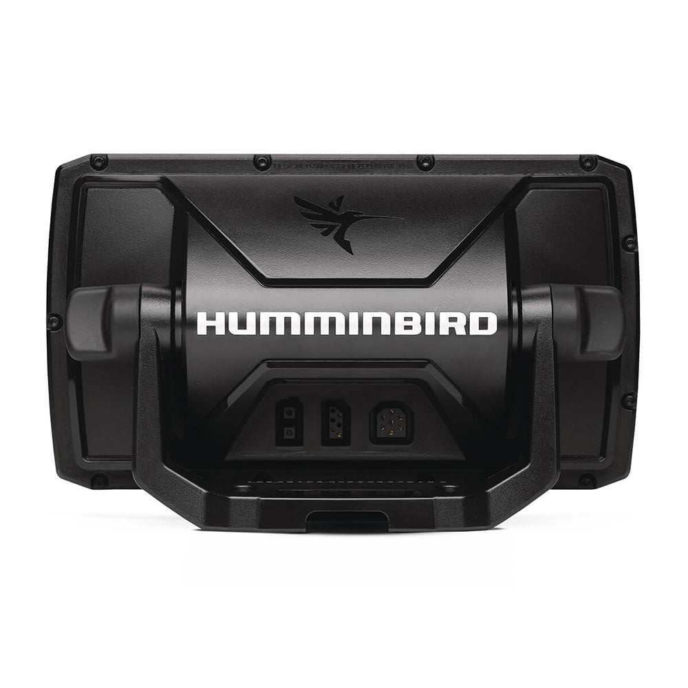 Humminbird HELIX 5 CHIRP GPS G3 Portable fish finder back view showing connectors and logo
