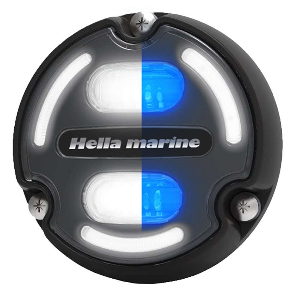 Hella Marine Apelo A2 underwater light with black housing and blue white LED illumination